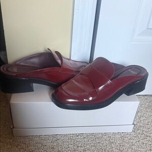 Franco Sarto Wine Red Patent Leather Loafer Mules